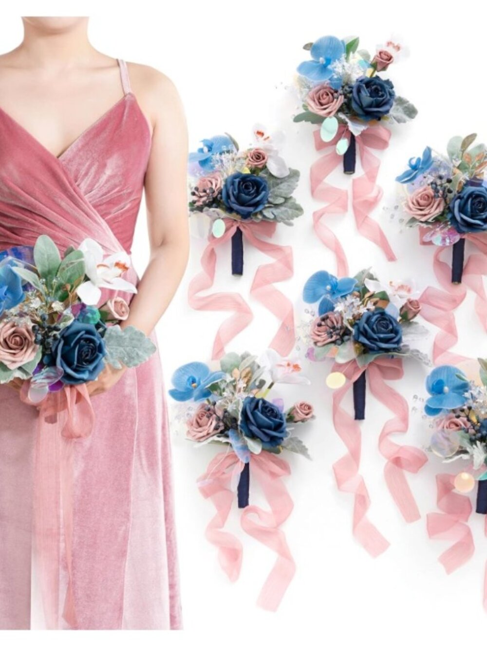 Navy Blue, Dusty Rose, & White Flower Arrangements